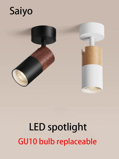 Spot Eclairage LED GU10 COB Bois Noyer Angle Réglable Plafonnier Surface 110 - 220V - Luminous Place