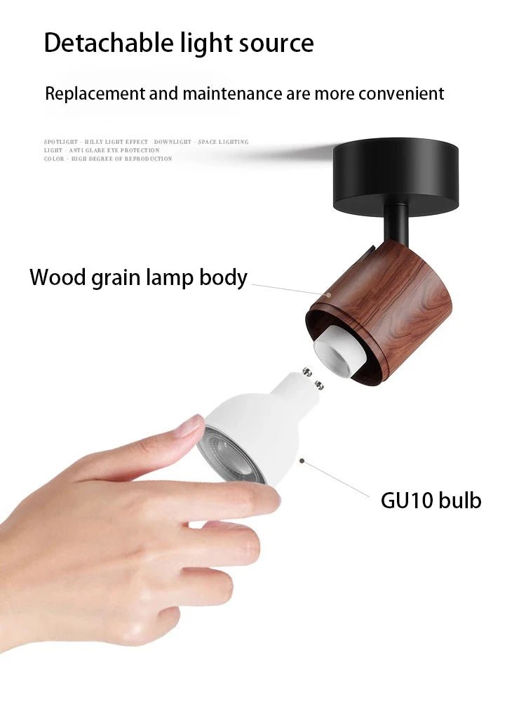 Spot Eclairage LED GU10 COB Bois Noyer Angle Réglable Plafonnier Surface 110 - 220V - Luminous Place