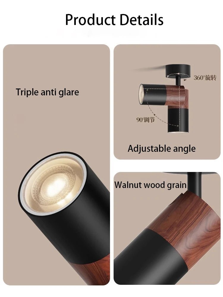 Spot Eclairage LED GU10 COB Bois Noyer Angle Réglable Plafonnier Surface 110 - 220V - Luminous Place