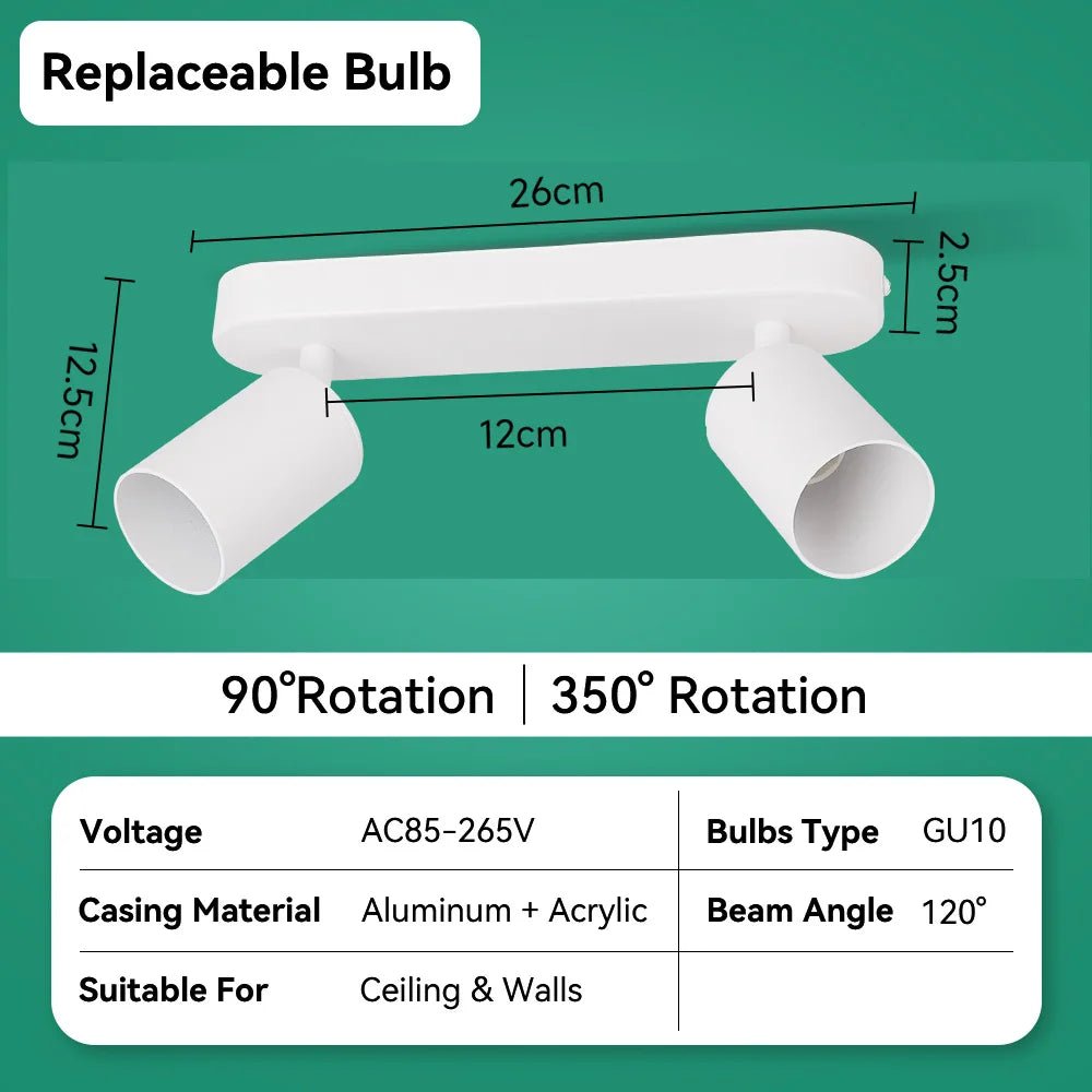 Spot Eclairage LED GU10 rotatif en aluminium pour plafond design moderne - Luminous Place