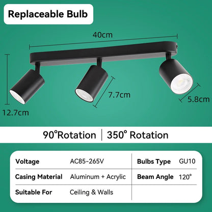 Spot Eclairage LED GU10 rotatif en aluminium pour plafond design moderne - Luminous Place