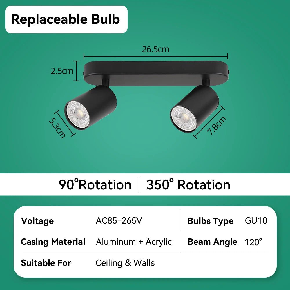 Spot Eclairage LED GU10 rotatif en aluminium pour plafond design moderne - Luminous Place