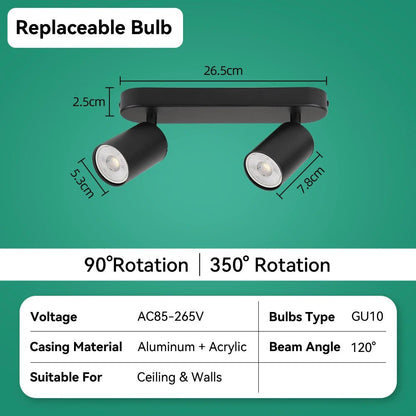 Spot Eclairage LED GU10 rotatif en aluminium pour plafond design moderne - Luminous Place