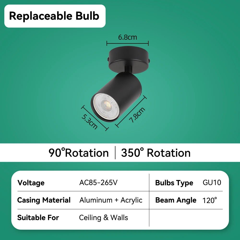 Spot Eclairage LED GU10 rotatif en aluminium pour plafond design moderne - Luminous Place