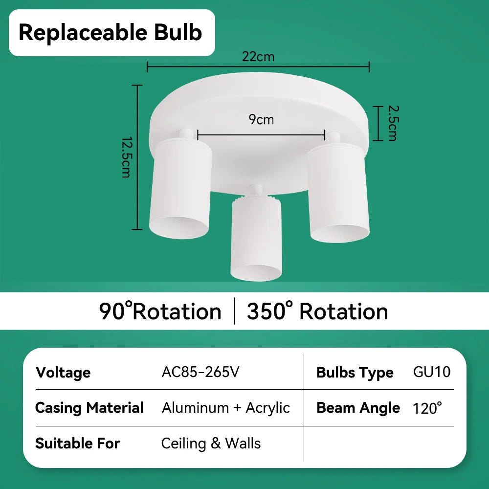Spot Eclairage LED GU10 rotatif en aluminium pour plafond design moderne - Luminous Place