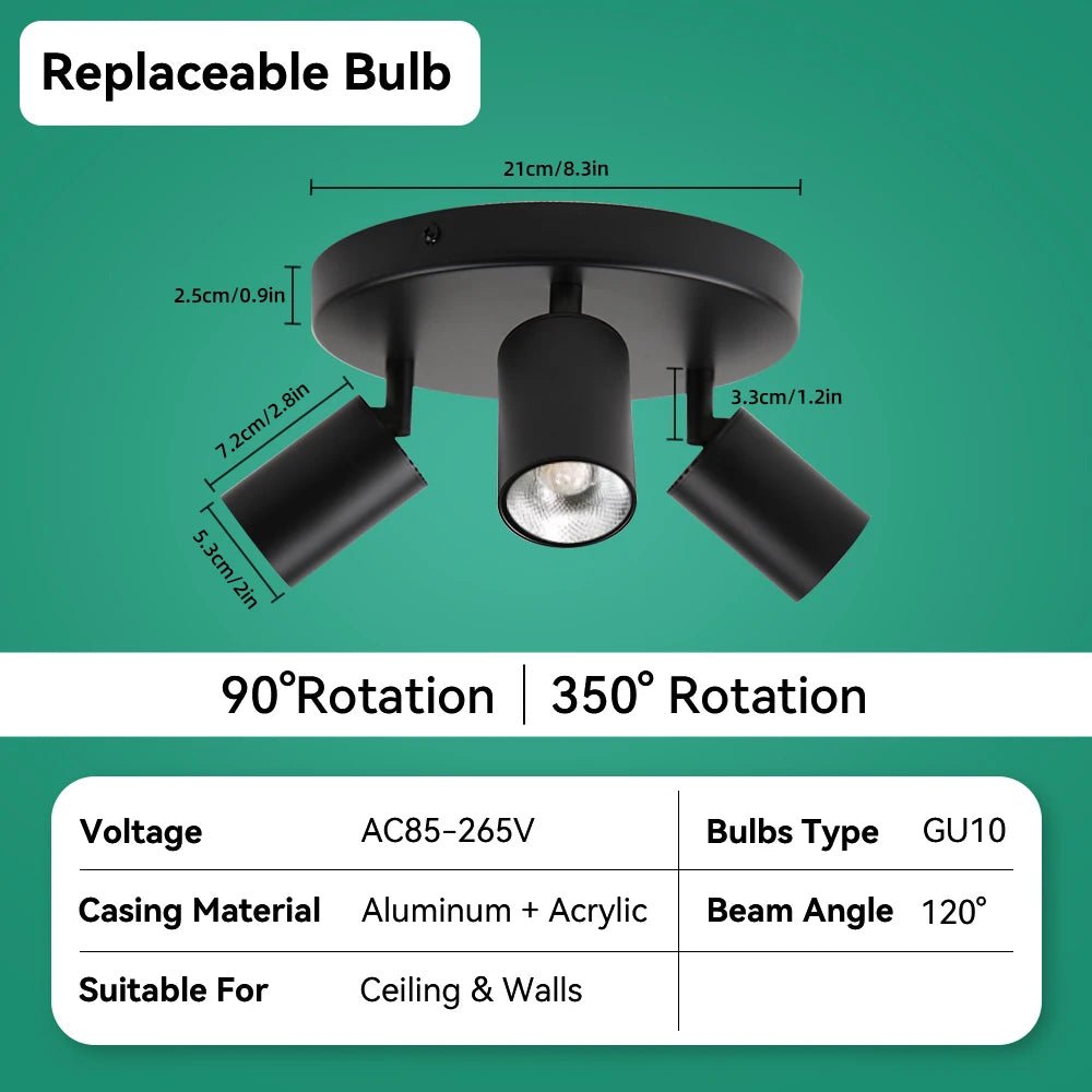Spot Eclairage LED GU10 rotatif en aluminium pour plafond design moderne - Luminous Place