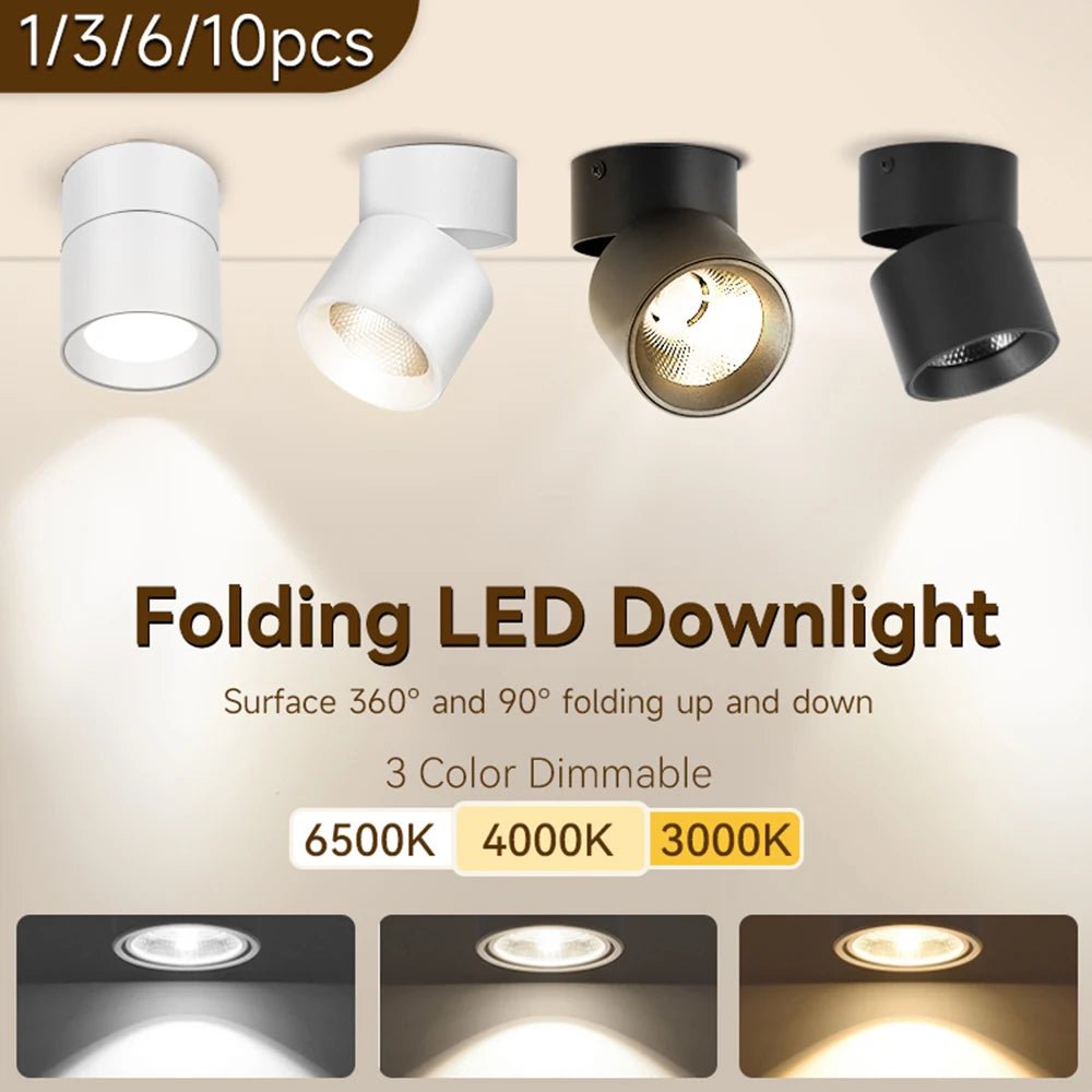 Spot Eclairage LED pliable rotatif 3 couleurs pour intérieur 220V - Luminous Place