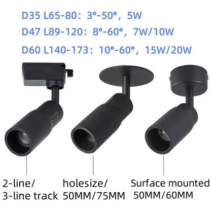 Spot Eclairage sur Rail Zoom Ajustable 10° - 60° pour Ambiance Bar et Restaurant - Luminous Place